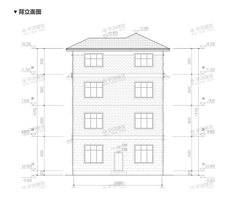 漂亮四層帶露臺農村別墅設計圖紙