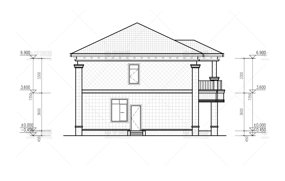 二層框架結(jié)構(gòu)帶小露臺別墅設(shè)計(jì)圖紙